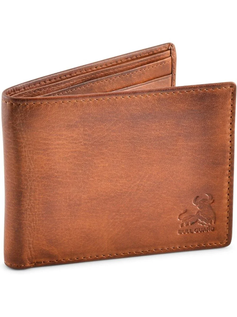 RFID Blocking Bifold Wallet for Men - Brown Full Grain Leather, 2 ID Windows